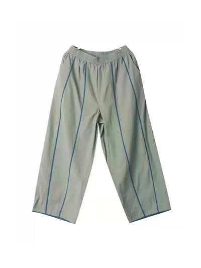 Plus Size Women Casual Colorblock 100%Cotton Wide-leg Pants