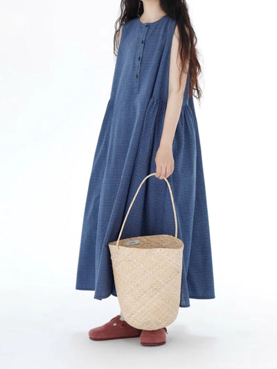 Plus Size Women Summer Artsy Plaid Loose Vest Dress