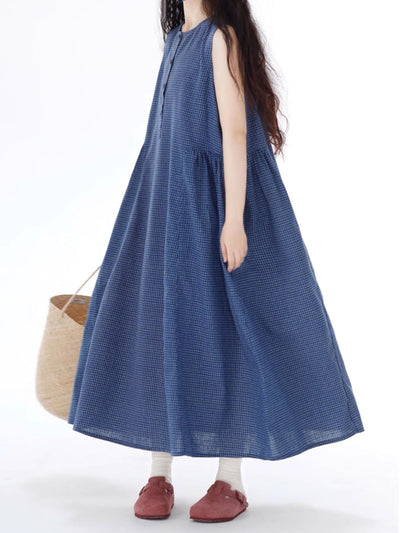 Plus Size Women Summer Artsy Plaid Loose Vest Dress