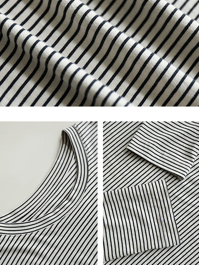 Plus Size Women Spring Casual Stripe O-Neck Cotton Shirt