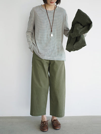 Plus Size Women Spring Casual Stripe O-Neck Cotton Shirt