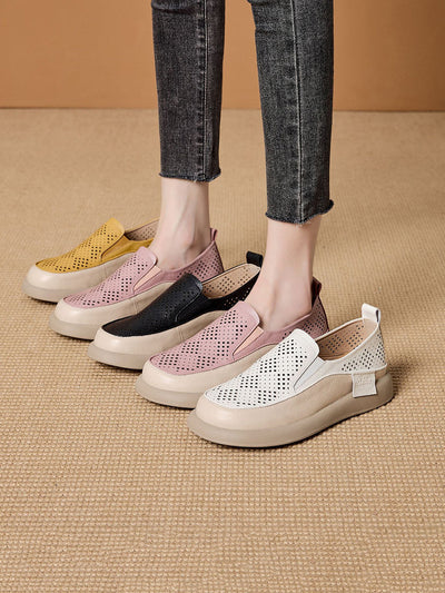 Women Summer Casual Hollow Out Leather Flat Shoes