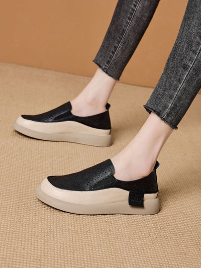 Women Summer Casual Hollow Out Leather Flat Shoes