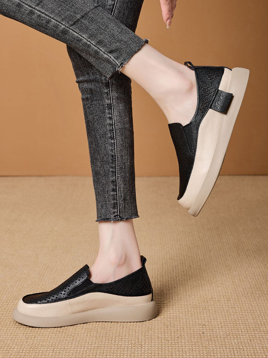 Women Summer Casual Hollow Out Leather Flat Shoes