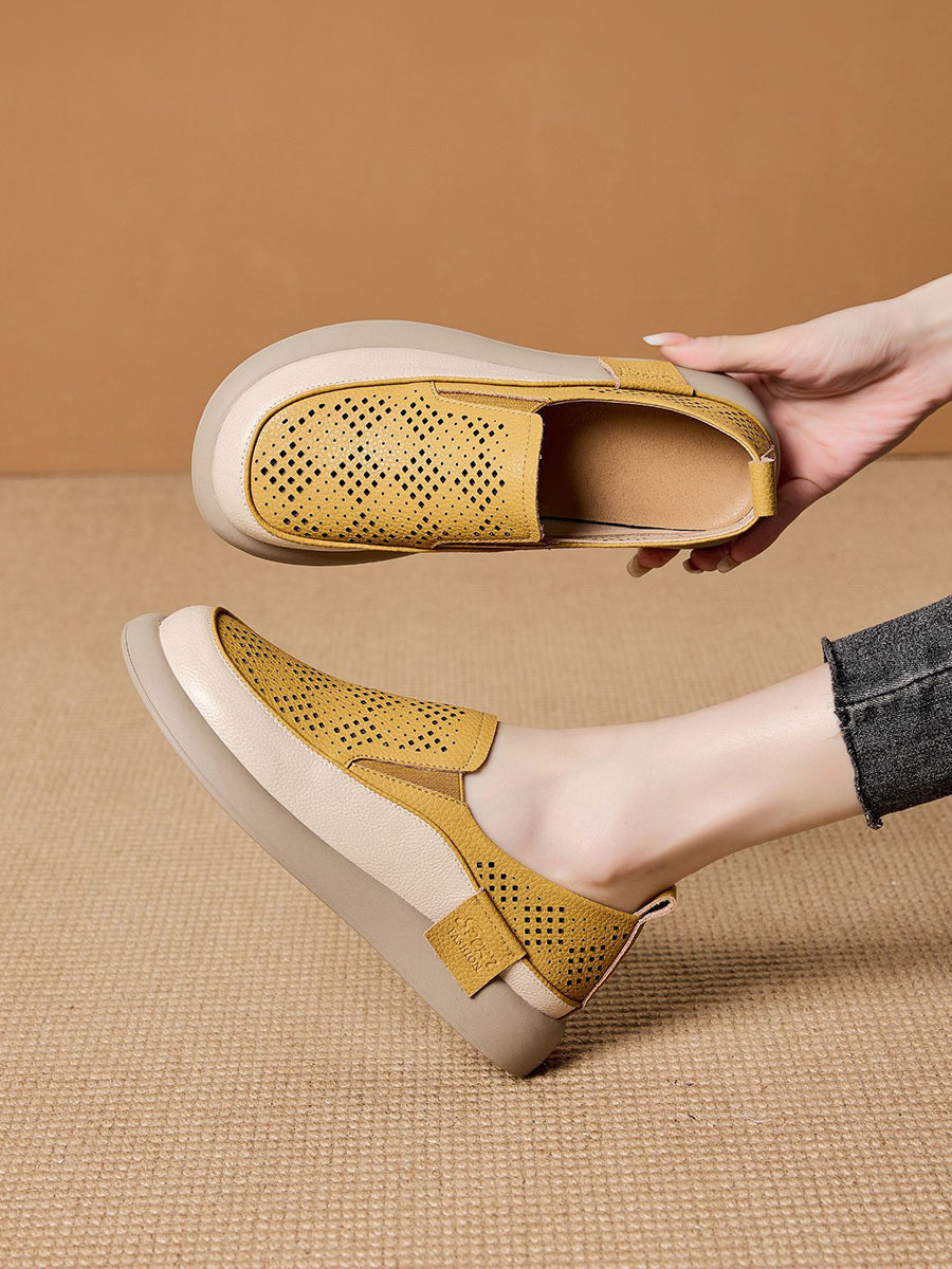 Women Summer Casual Hollow Out Leather Flat Shoes