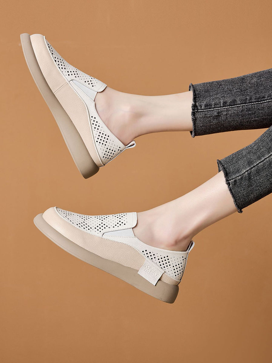 Women Summer Casual Hollow Out Leather Flat Shoes
