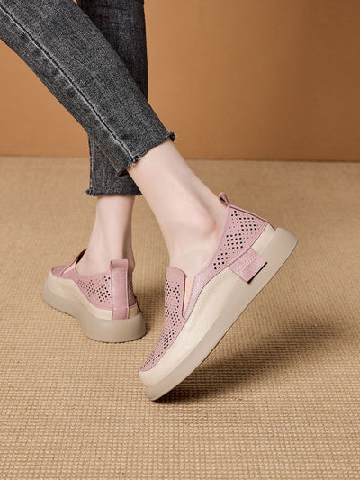 Women Summer Casual Hollow Out Leather Flat Shoes