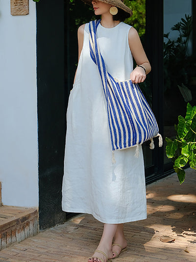 Plus Size Women Summer Casual Pure Color Loose Vest Dress