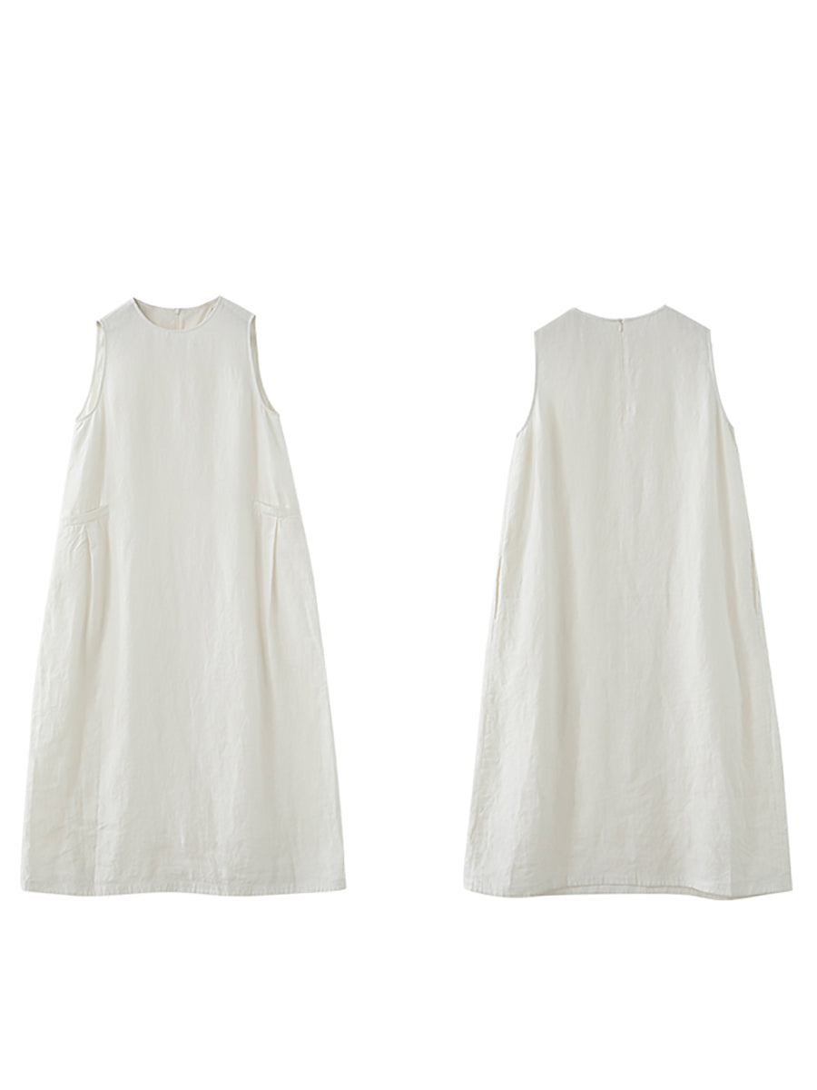 Plus Size Women Summer Casual Pure Color Loose Vest Dress