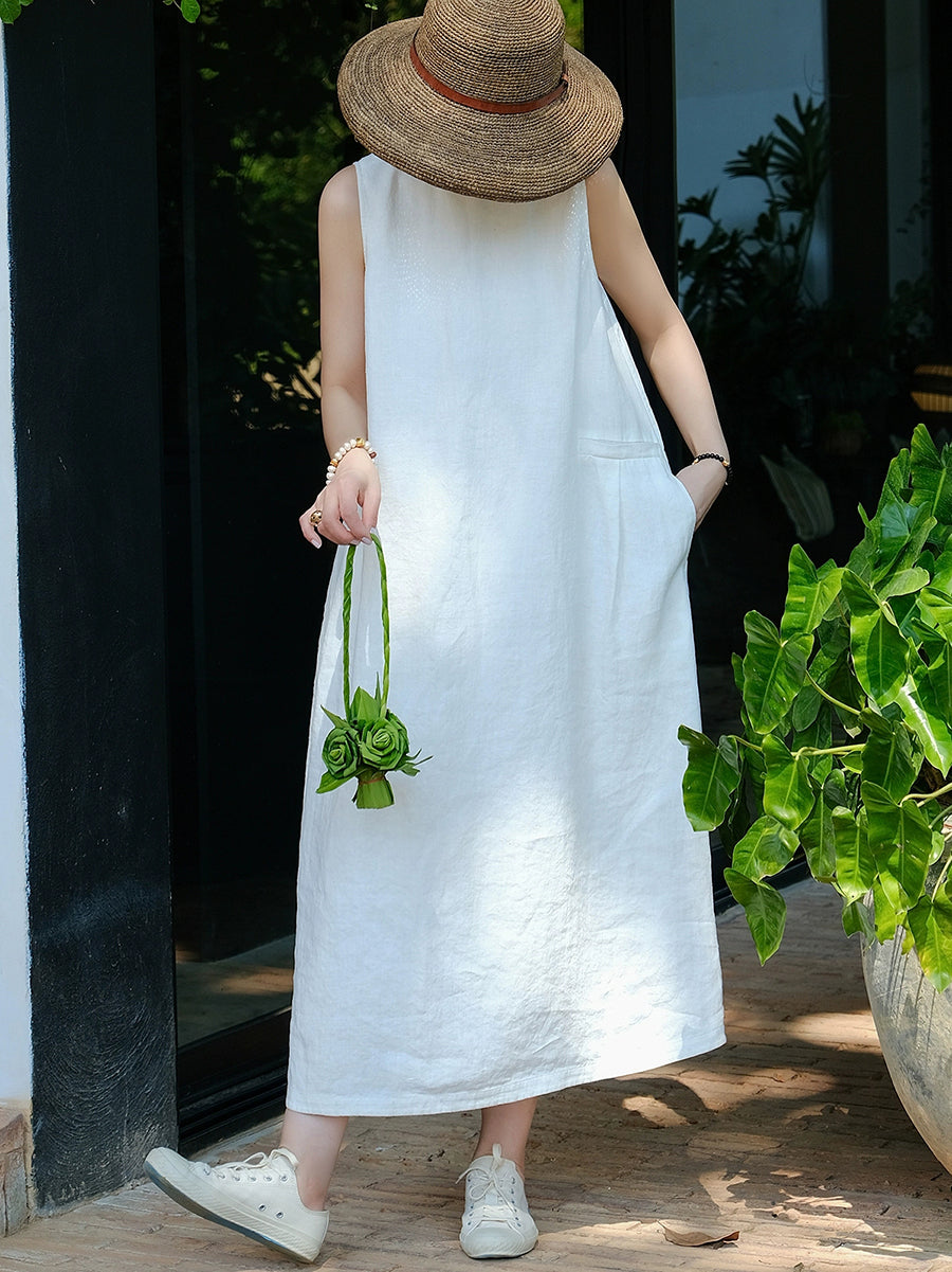 Plus Size Women Summer Casual Pure Color Loose Vest Dress