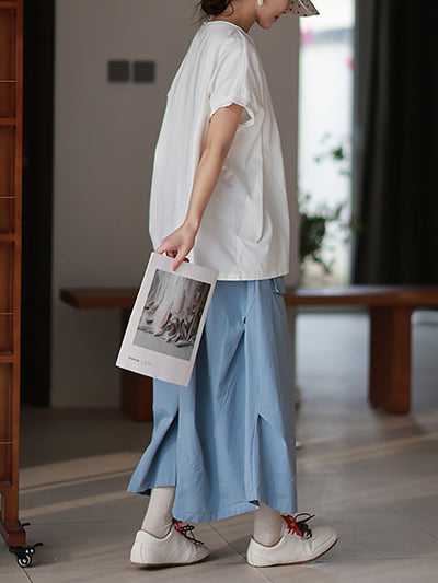 Plus Size Women Spring Casual Pure Color O-Neck 100%Cotton Shirt