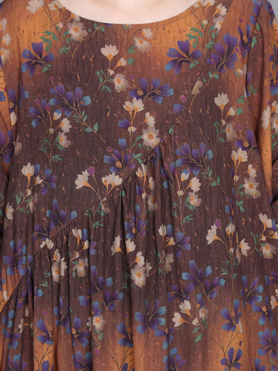 Women Summer Artsy Flower O-Neck Maxi Dress