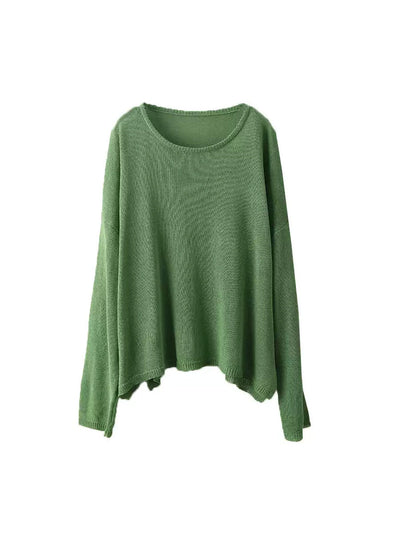 Women Spring O-Neck Thin Knit Linen Shirt