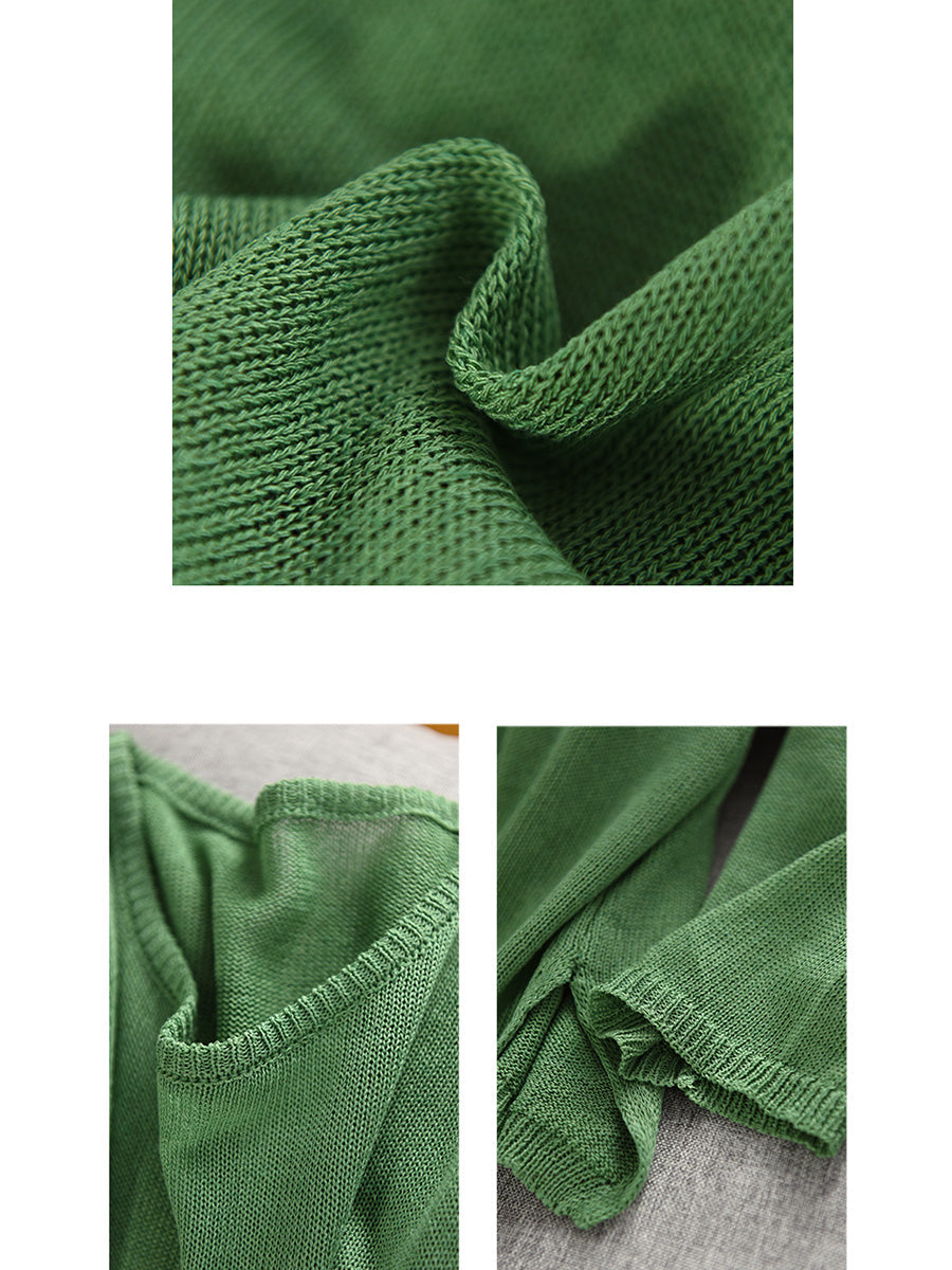 Women Spring O-Neck Thin Knit Linen Shirt