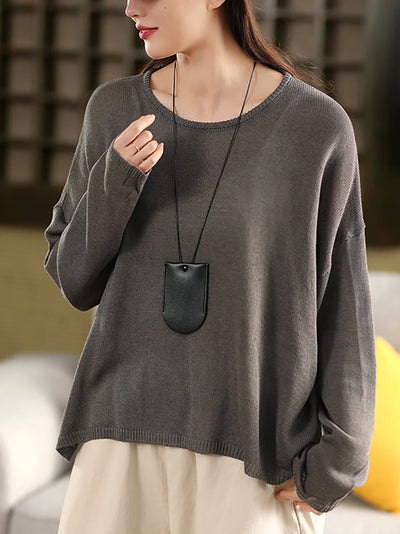 Women Spring O-Neck Thin Knit Linen Shirt