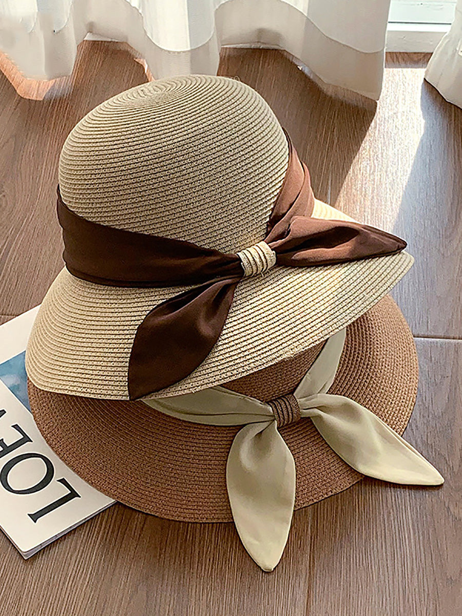 Women Summer Artsy Colorblock Sunproof Straw Hat