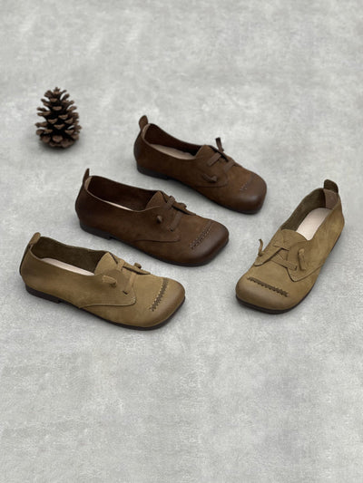 Women Retro Soft Leather Spliced Low Heel Shoes