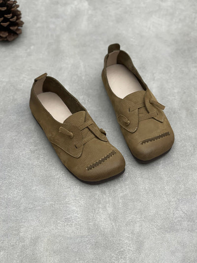 Women Retro Soft Leather Spliced Low Heel Shoes