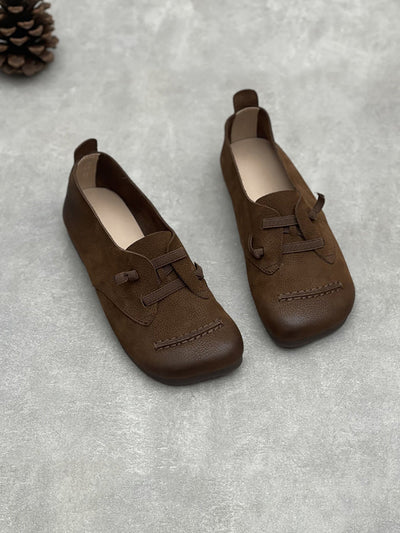 Women Retro Soft Leather Spliced Low Heel Shoes