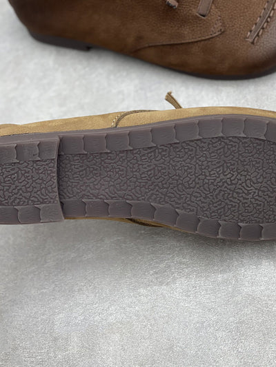 Women Retro Soft Leather Spliced Low Heel Shoes