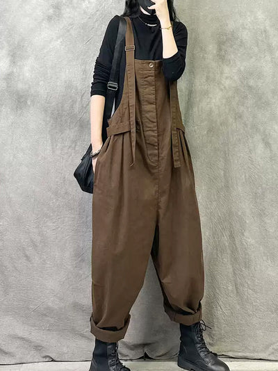 Plus Size Women Summer Casual Pure Color Cotton Jumpsuits