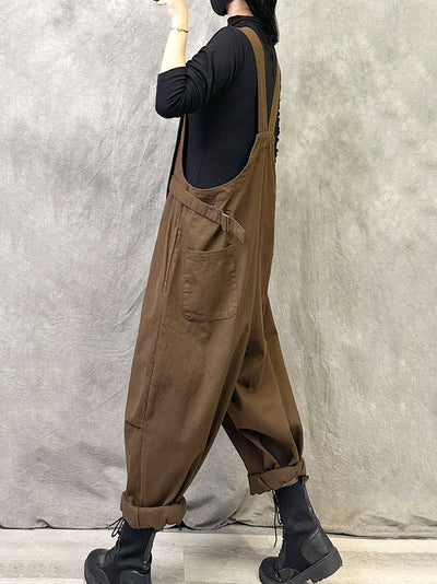 Plus Size Women Summer Casual Pure Color Cotton Jumpsuits