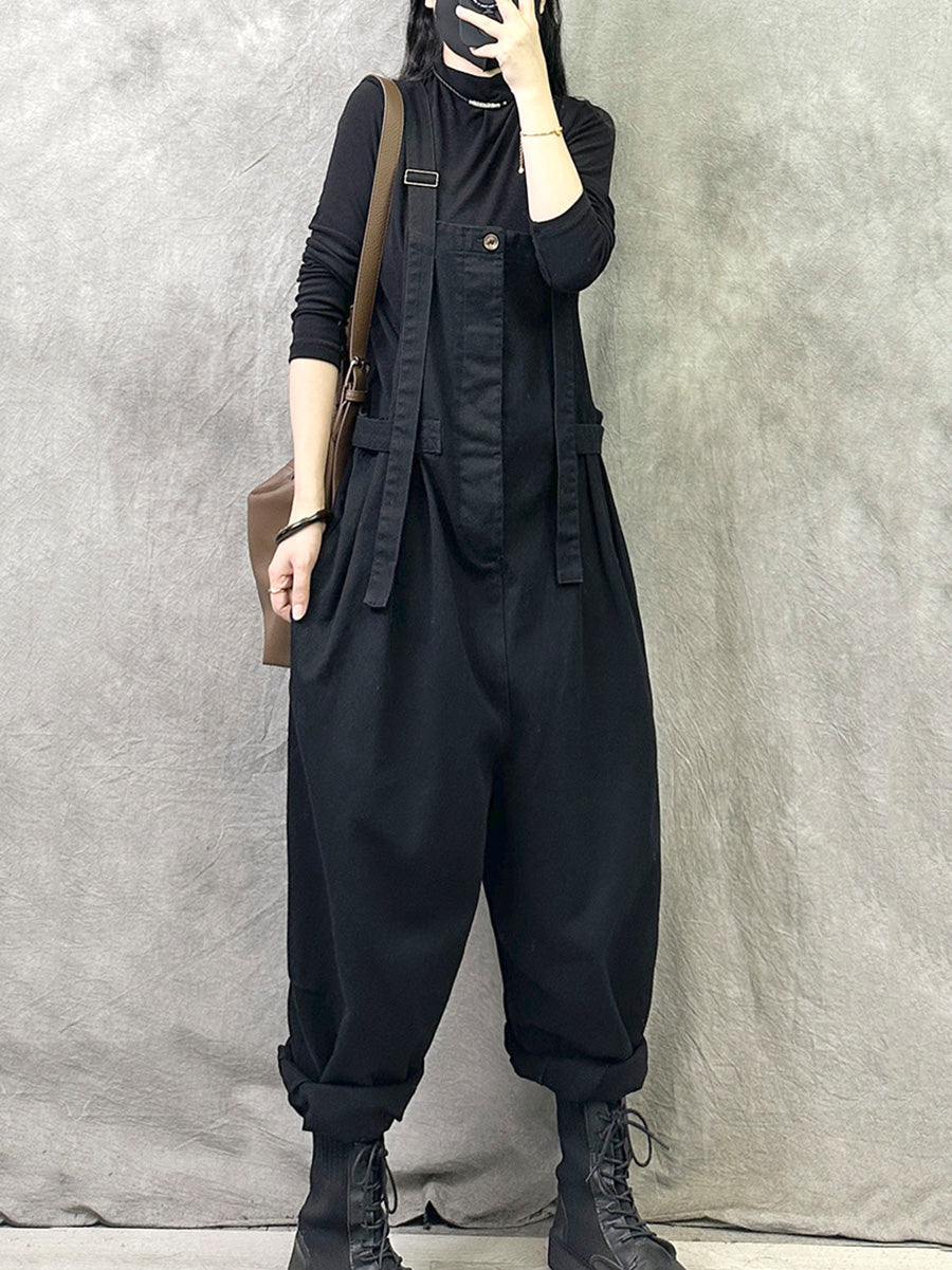 Plus Size Women Summer Casual Pure Color Cotton Jumpsuits