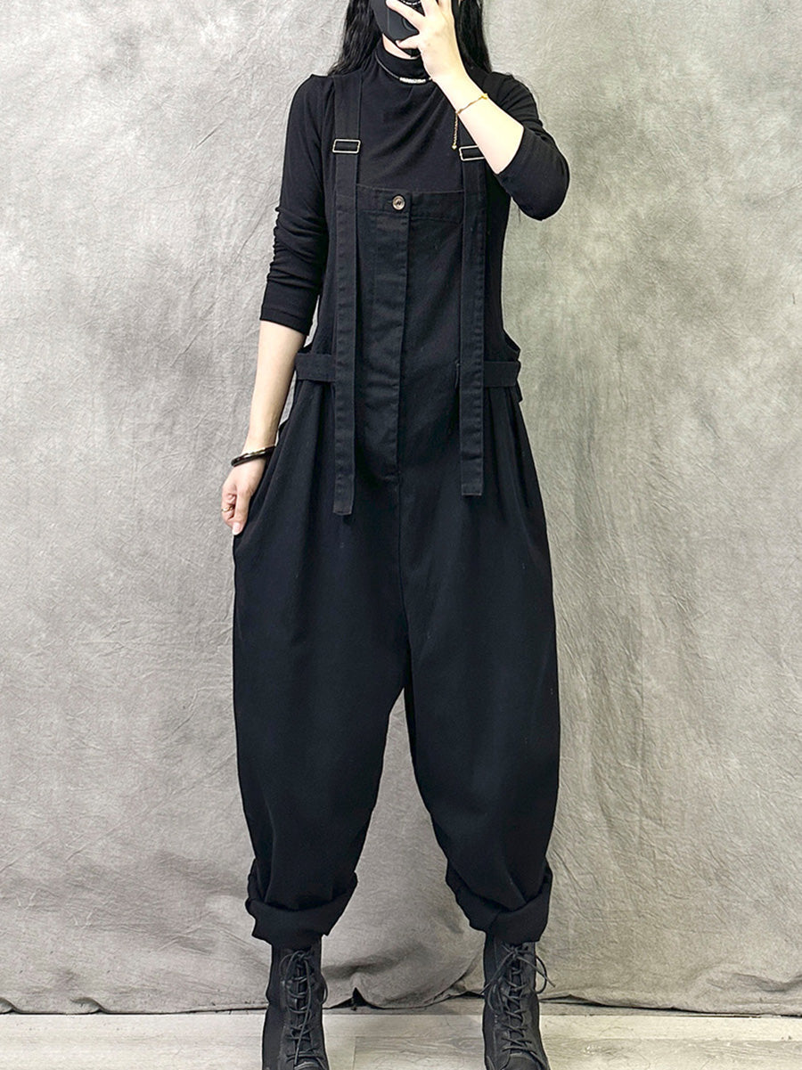 Plus Size Women Summer Casual Pure Color Cotton Jumpsuits