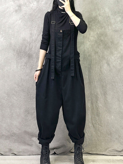 Plus Size Women Summer Casual Pure Color Cotton Jumpsuits