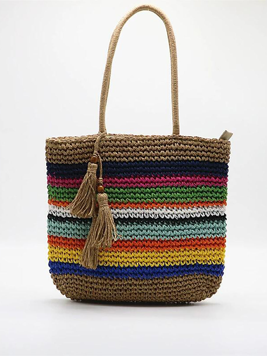 Artsy Colorful Straw Weave Shouder Bag