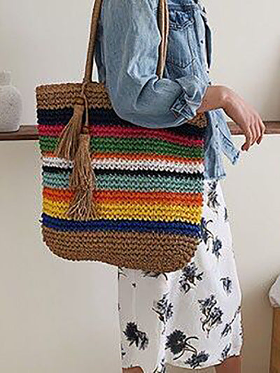 Artsy Colorful Straw Weave Shouder Bag