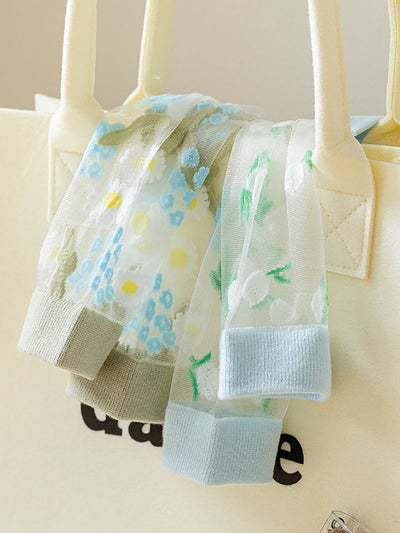 4 Pairs Women Summer Flower Jacquard Socks