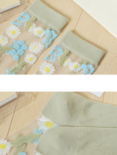 4 Pairs Women Summer Flower Jacquard Socks