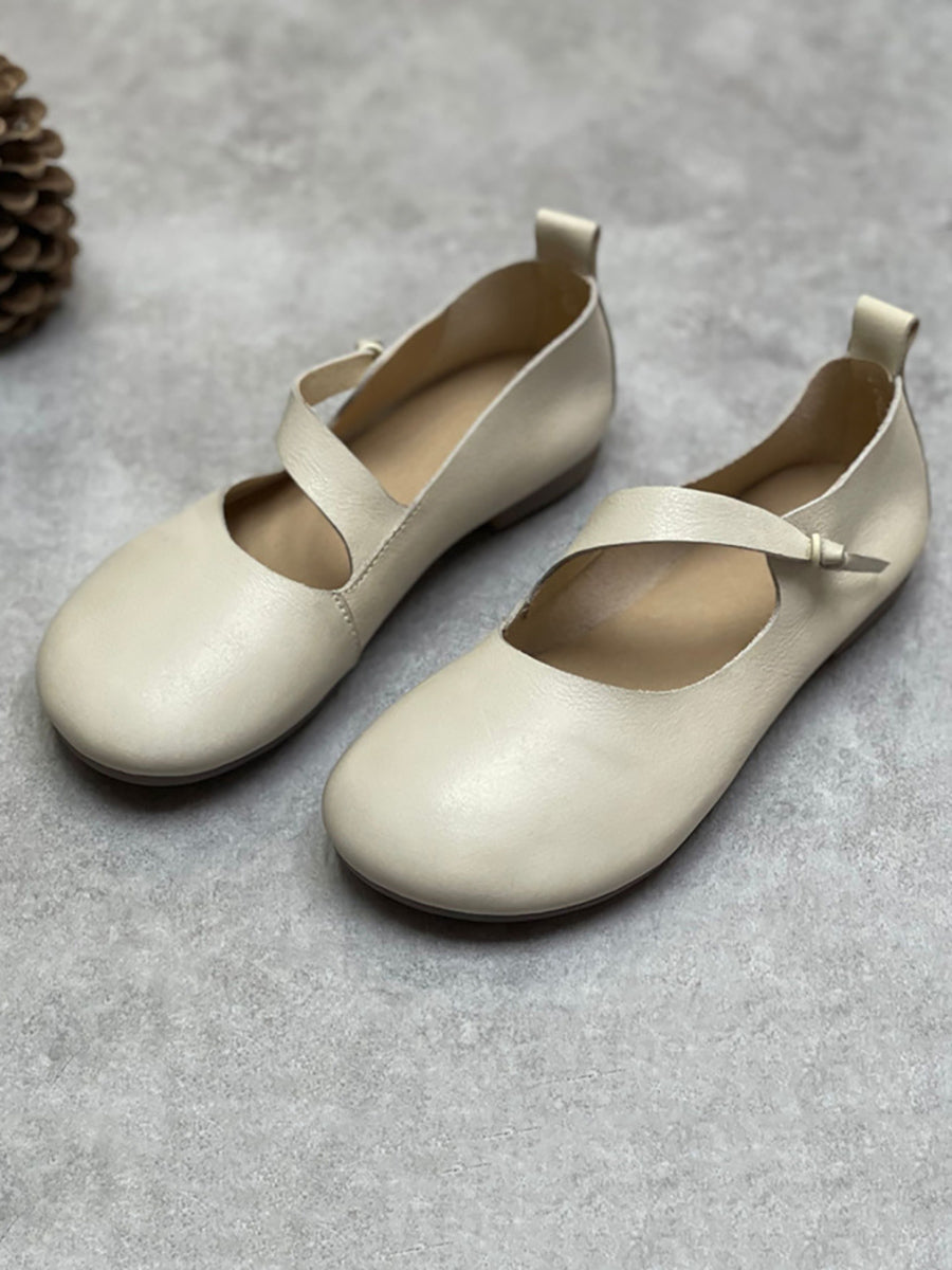 Women Vintage Summer Soft Leather Low Heel Shoes