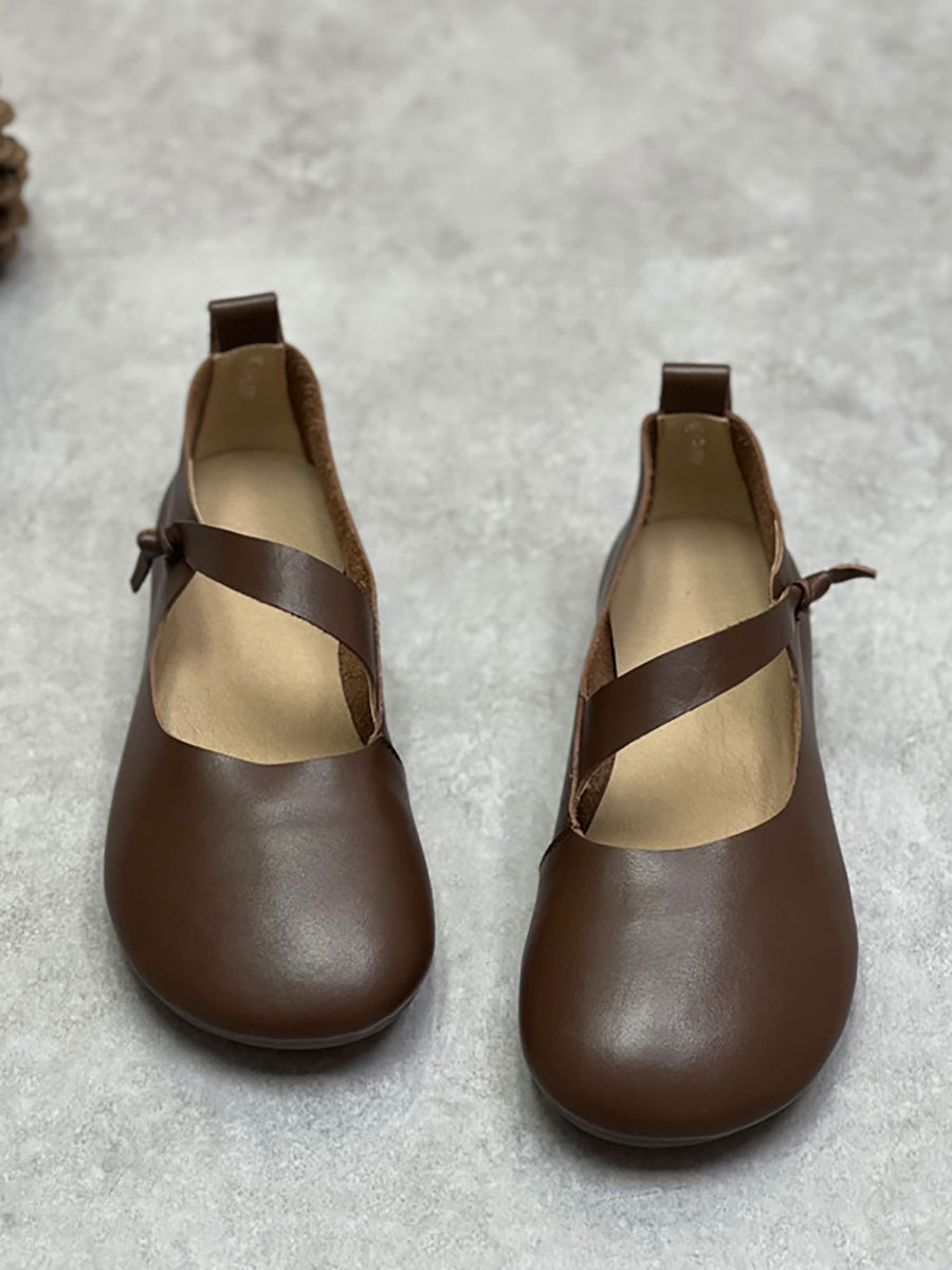 Women Vintage Summer Soft Leather Low Heel Shoes