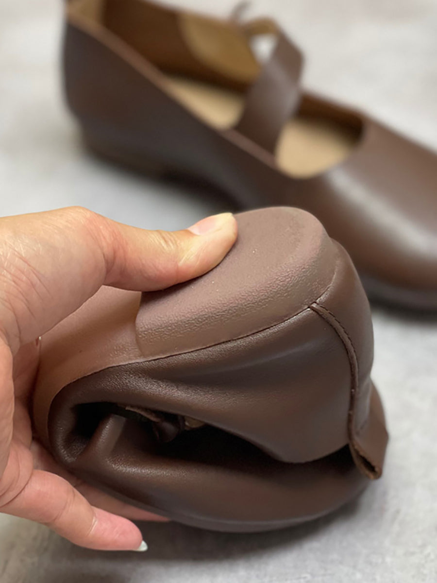 Women Vintage Summer Soft Leather Low Heel Shoes