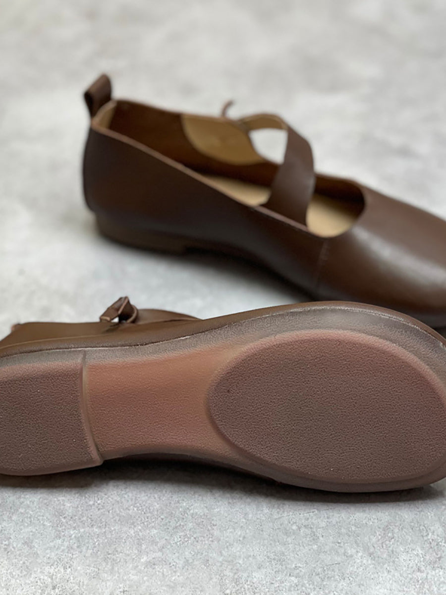 Women Vintage Summer Soft Leather Low Heel Shoes