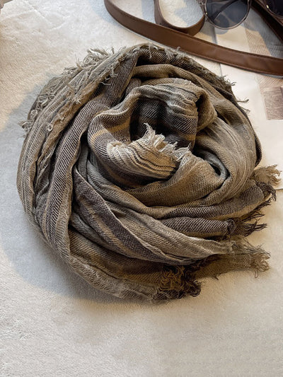 Women Retro Colorblock Stripe Raw-edge Shawl Scarf