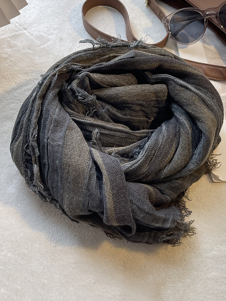 Women Retro Colorblock Stripe Raw-edge Shawl Scarf
