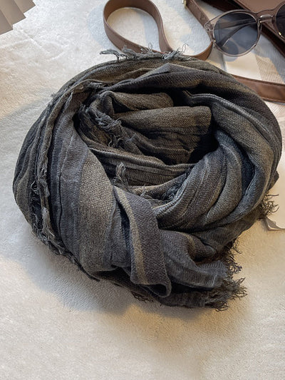Women Retro Colorblock Stripe Raw-edge Shawl Scarf
