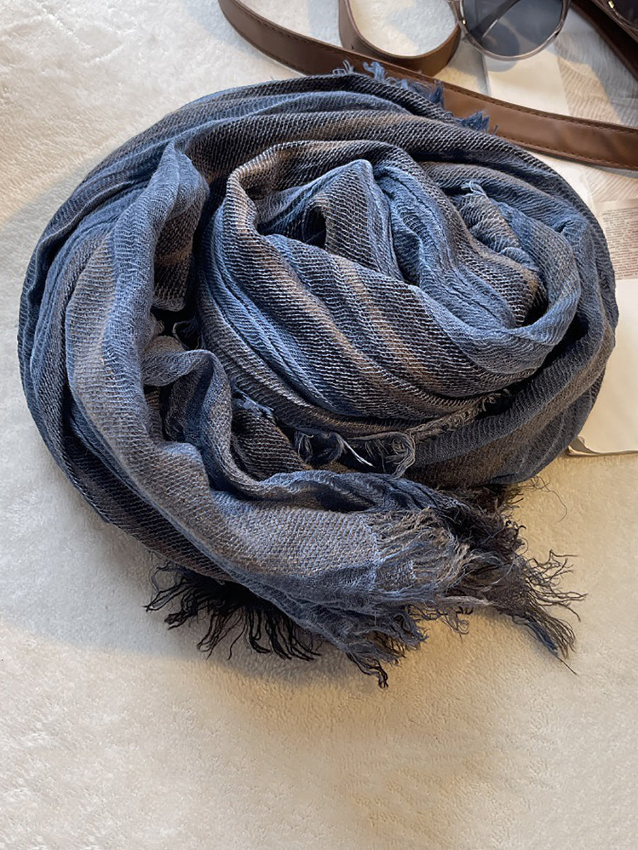 Women Retro Colorblock Stripe Raw-edge Shawl Scarf