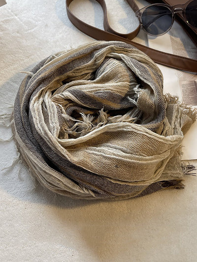 Women Retro Colorblock Stripe Raw-edge Shawl Scarf