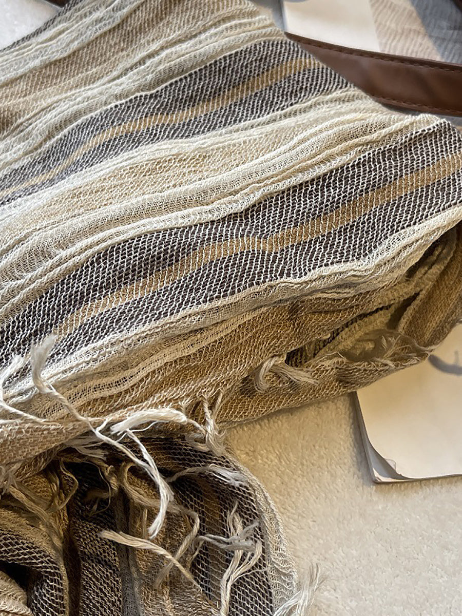 Women Retro Colorblock Stripe Raw-edge Shawl Scarf