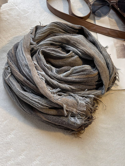 Women Retro Colorblock Stripe Raw-edge Shawl Scarf