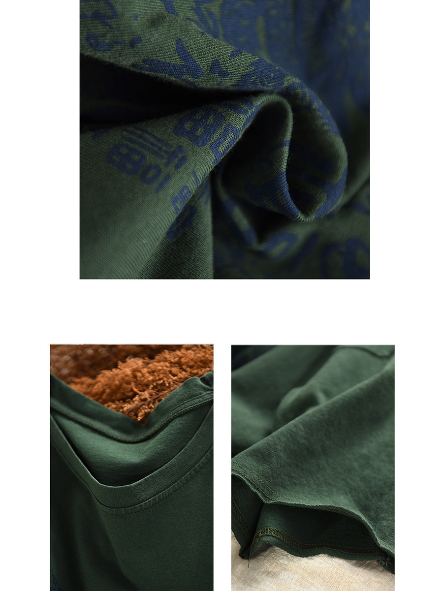 Women Summer Vintage Print O-Neck 100%Cotton Shirt