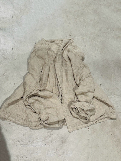 Women Spring Retro O-Neck Pure Color Linen Shirt Coat