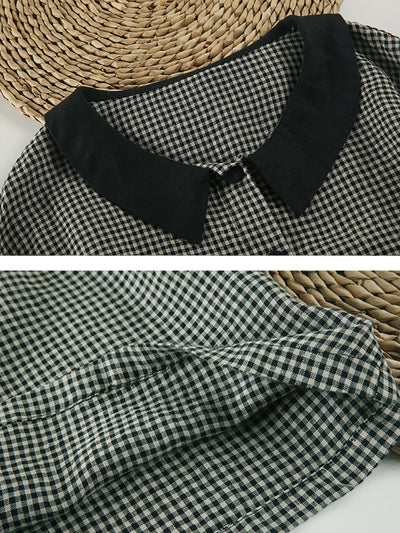 Plus Size Women Spring Turn-down Collar Plaid Linen Shirt