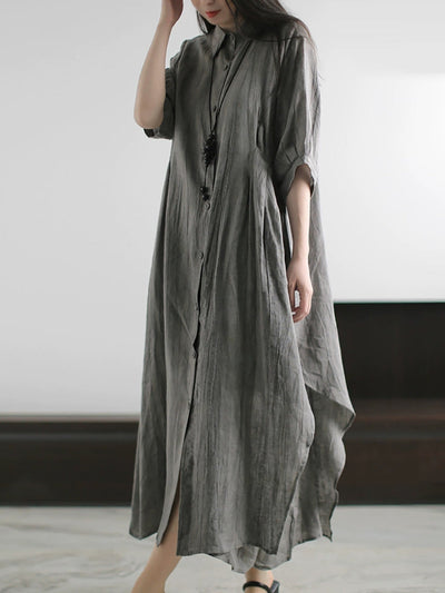 Plus Size Women Summer Artsy Pure Color Shirt Dress