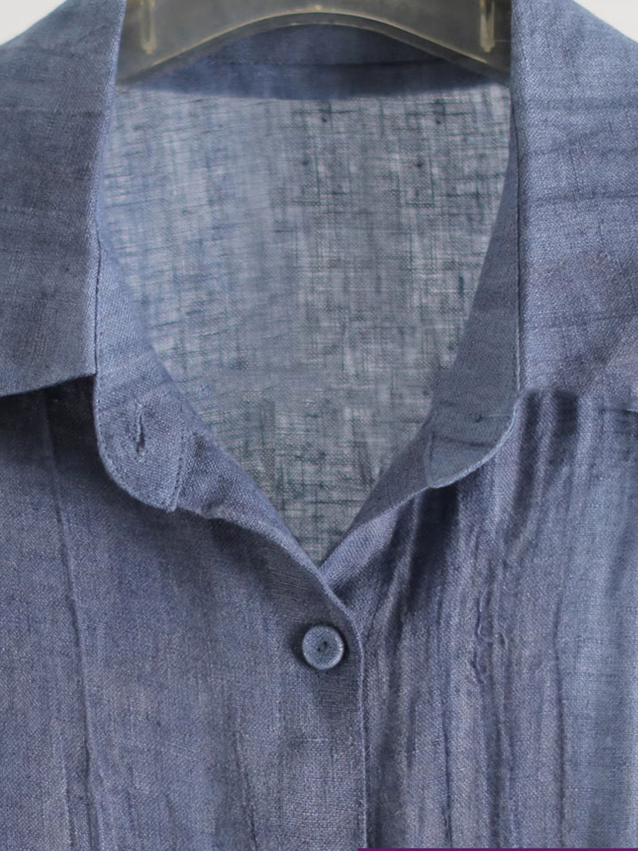 Plus Size Women Summer Artsy Pure Color Shirt Dress