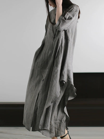 Plus Size Women Summer Artsy Pure Color Shirt Dress